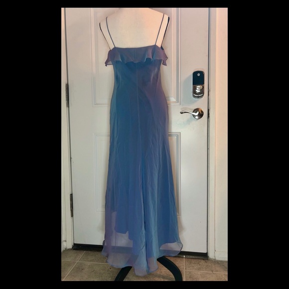 Elegant Blue Hi-Lo Bridesmaid Dress with Shawl - Picture 2 of 12